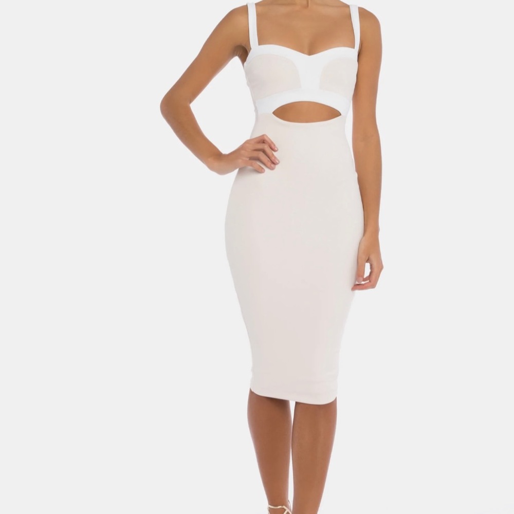 Nookie Tiana Bustier Midi Dress in nude / white NWT
